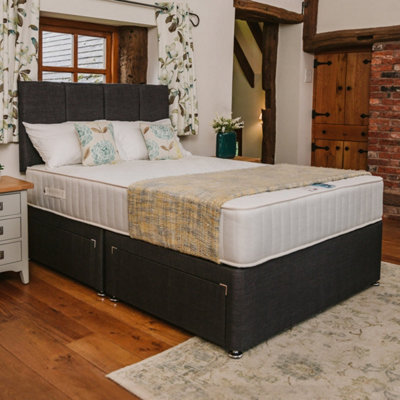 Topaz Back Care Orthopaedic Sprung Divan Bed Set 5FT King 4 Drawers  - Naples Slate