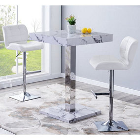 Topaz Diva Marble Effect Gloss Bar Table 2 Candid White Stools