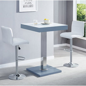 Topaz Glass White Grey Bar Table With 2 Coco White Stools