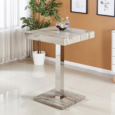 Topaz Square Wooden Bar Table In Grey Oak Effect