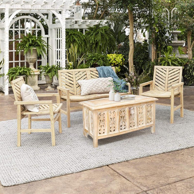 Topfurnishing Beautiful Carved Indian Wooden Coffee Table Side Tables 91 x 46 cm Natural