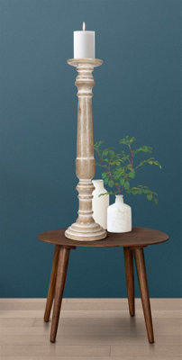 Topfurnishing Rustic Antique Carved Wooden Pillar Church Candle Holder Natural Extra Large 13 x 13 x 45 cm
