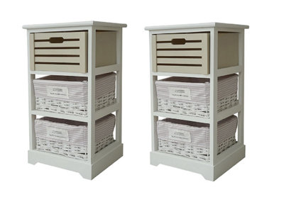 Topfurnishing Set of 2 Narrow Slim 3 Chest of Draw Kids Nursery Bedroom Bedside Table Unit Cabinet 35 x 30 x 62 cm