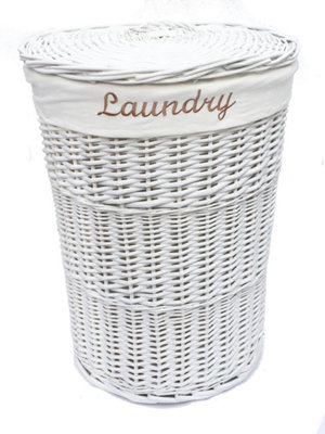 Topfurnishing Wicker Round Laundry Basket With Lining White Laundry Basket Large 59 x 44 cm