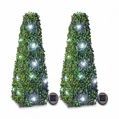 Topiary Tree Solar LED Artificial The Buxus Obelisk 60cm Pair