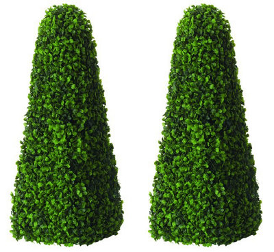 Topiary Tree Solar LED Artificial The Buxus Obelisk 60cm Pair