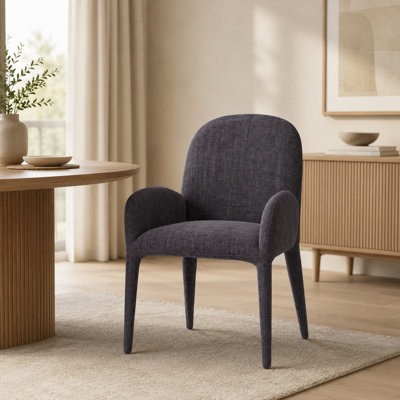 Topsi Dining Chair Graphite Grey Textured Fabric Fully Upholstered ...