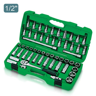 Toptul Flank Socket Set 55 Pc 1/2 Inch Drive Metric Chrome Vanadium ...