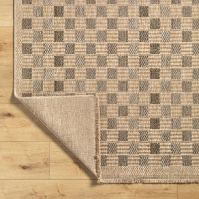 TORI In- & Outdoor Cottage Jute-Look Light Brown/Black Checkered Area Rug 200 x 275 cm