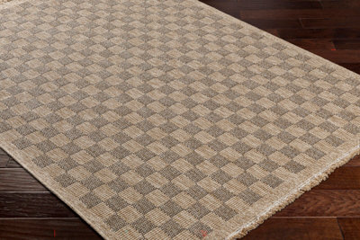 TORI In- & Outdoor Cottage Jute-Look Light Brown/Black Checkered Area Rug 200 x 275 cm