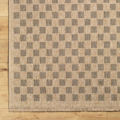 TORI In- & Outdoor Cottage Jute-Look Light Brown/Black Checkered Area Rug 200 x 275 cm