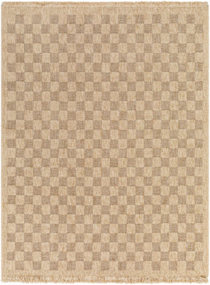 TORI In- & Outdoor Cottage Jute-Look Light Brown Checkered Area Rug 200 x 275 cm