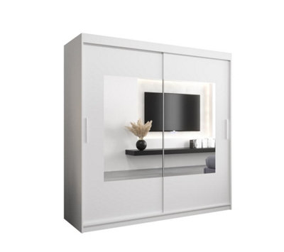 Torino Contemporary Mirrored Sliding Door Wardrobe - White Matt  (H)2000mm  (W)2000mm x (D)620mm)