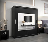 Torino Mirrored Sliding Door Wardrobe in Black Matt - Opulent Bedroom Furniture (H)2000mm  (W)1800mm x (D)620mm)