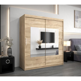 Torino Mirrored Sliding Door Wardrobe in Oak Sonoma - Opulent Bedroom Furniture (H)2000mm  (W)1800mm x (D)620mm)