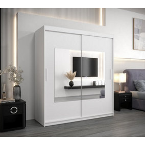 Torino Mirrored Sliding Door Wardrobe in White Matt - Opulent Bedroom Furniture (H)2000mm  (W)1800mm x (D)620mm)