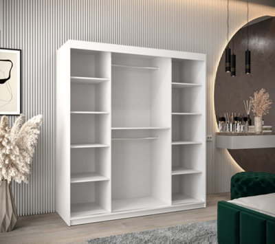 Torino Mirrored Sliding Door Wardrobe in White Matt - Opulent Bedroom Furniture (H)2000mm  (W)1800mm x (D)620mm)