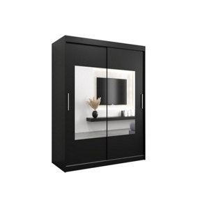 Torino - Sleek Mirrored Sliding Door Wardrobe Bedroom Storage - Black Matt (H)2000mm  (W)1500mm x (D)620mm)
