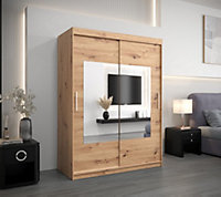 Torino - Sleek Mirrored Sliding Door Wardrobe Bedroom Storage - Oak Artisan (H)2000mm  (W)1500mm x (D)620mm)