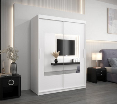 Torino - Sleek Mirrored Sliding Door Wardrobe Bedroom Storage - White Matt (H)2000mm  (W)1500mm x (D)620mm)