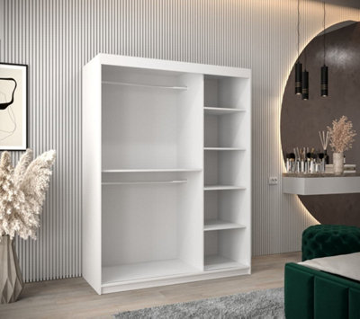 Torino - Sleek Mirrored Sliding Door Wardrobe Bedroom Storage - White Matt (H)2000mm  (W)1500mm x (D)620mm)