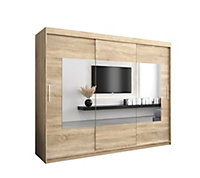 Torino Spacious Mirrored Sliding Door Wardrobe with Hanging Rails And Shelves -Oak Sonoma (H)2000mm  (W)2500mm x (D)620mm)