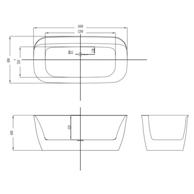 Toronto White Acrylic Freestanding Bath (L)1600mm (W)800mm - 3