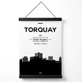 Torquay Black and White City Skyline Medium Poster with Black Hanger