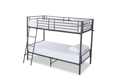 Torquay Metal Bunk Bed Frame, Children's Bedroom Furniture, Strong, High Guardrail, Silver, 2x 3FT (90cm) Single Beds