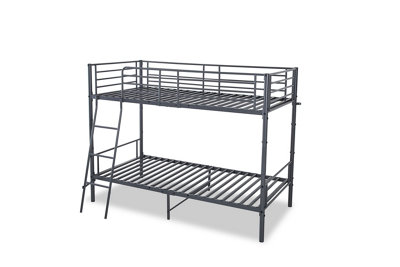 Torquay Metal Bunk Bed Frame, Children's Bedroom Furniture, Strong, High Guardrail, Silver, 2x 3FT (90cm) Single Beds