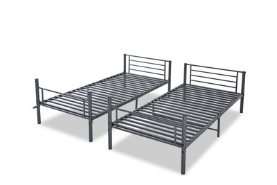 Torquay Metal Bunk Bed Frame, Children's Bedroom Furniture, Strong, High Guardrail, Silver, 2x 3FT (90cm) Single Beds