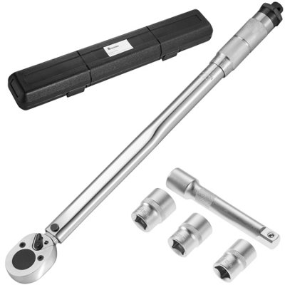 Torque Wrench Set - 5-piece, 125 mm extension, 3 sockets, including case - silver