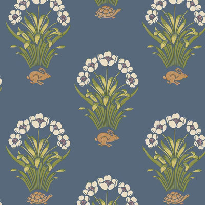 Tortoise and Hare Wallpaper Blue Belgravia Decor 6656