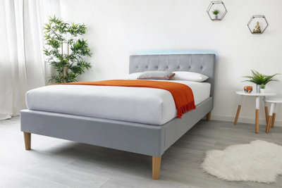 Torton LED Grey Fabric Upholstered Bed - Double 4ft6