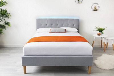 Torton LED Grey Fabric Upholstered Bed - Double 4ft6