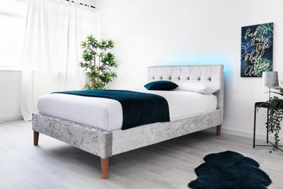 Torton LED Silver Crushed Velvet Bed Frame - King Size 5ft