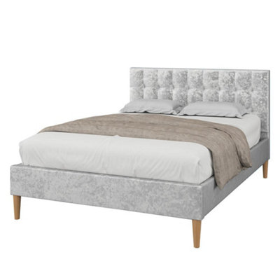 Torton LED Silver Crushed Velvet Bed Frame - King Size 5ft