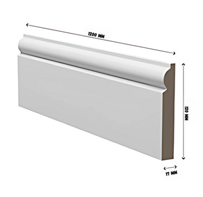 TORUS MDF Skirting Board (L) 1200mm (H) 120mm (T) 17mm Undercoated with Smooth Fully Finish