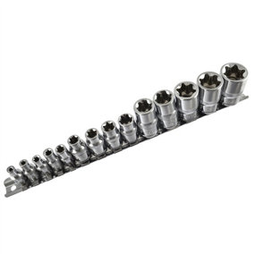 Torx / Star Female Sockets 14pcs Set 1/4in  3/8in and 1/2in Drive E Sockets E4 to E24