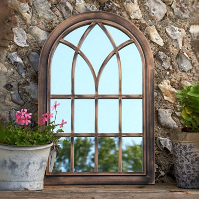 Toscana Arched Copper Distressed Outdoor Garden Wall Mirror - Indoor or Outside 760mm x 500mm