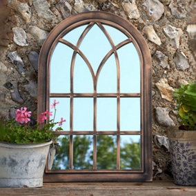 Toscana Arched Copper Distressed Outdoor Garden Wall Mirror - Indoor or Outside 760mm x 500mm