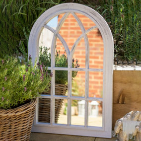 Toscana Arched White Distressed Outdoor Garden Wall Mirror - Indoor or Outside 760mm x 500mm