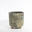 Totem Design Cement Indoor Plant Pot on Feet, Inner Plastic Liner Included. Muted Matt Green and Grey Washed Tone. (Dia) 14 cm