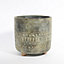 Totem Design Cement Plant Pot on Feet, Inner Plastic Liner Included. Muted Matt Green and Grey Washed Tone. H17 cm