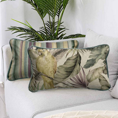 Toucan Bird And Leaves Cushion,Beige/Green, 30x45cm