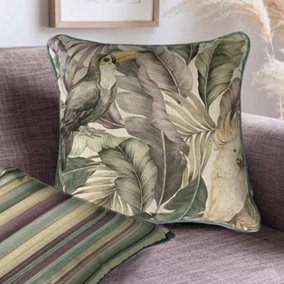 Toucan Bird And Leaves Cushion,Beige/Green, 45x45cm
