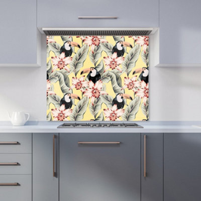 Toucans, Orchids And Palm Leaves Premium Glass Kitchen Splashback W600mm x H650mm