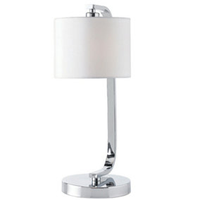 Touch Dimmable Table Lamp Chrome & White Fabric Shade Modern Bedside Desk Light