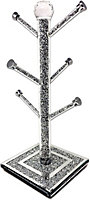 Touch of Venetian Crushed Diamond Kitchen Mug Tree Cup Holder with Silver Trimmings, Silver Glass Sparkle Ornament Bling Crushed