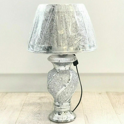 Touch of Venetian Silver Glitter Crushed Diamond Table Lamp with Shade  Ornament Home Gift Diamante Bed Side